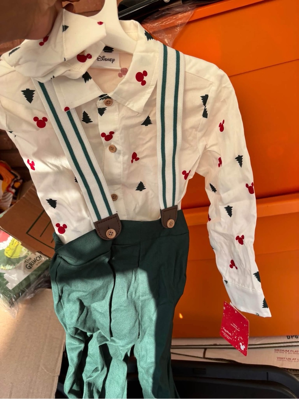 Disney White Shirt with Red Mickey & Green Suspenders Set